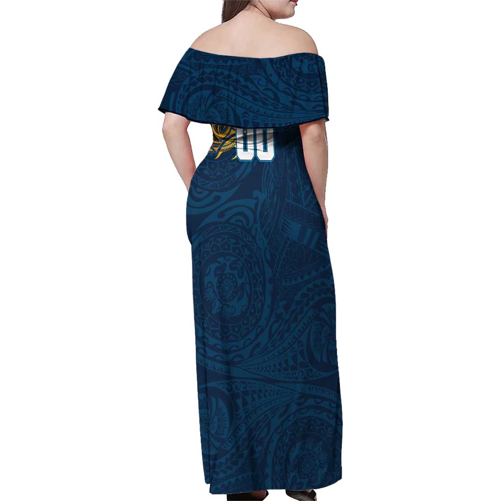 Personalized Gold Coast Titans Family Matching Off Shoulder Maxi Dress and Hawaiian Shirt Polynesian Tribal Chest and Sleeve Tattoo