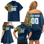 Personalized Gold Coast Titans Family Matching Off Shoulder Short Dress and Hawaiian Shirt Polynesian Tribal Chest and Sleeve Tattoo