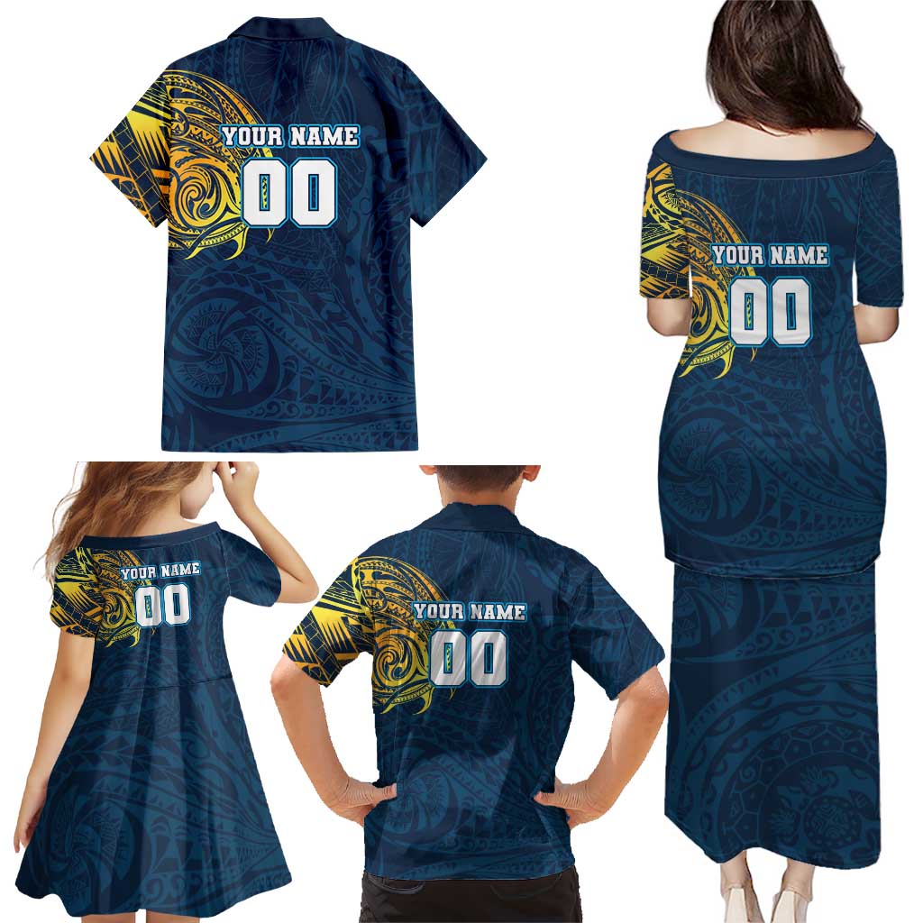 Personalized Gold Coast Titans Family Matching Puletasi and Hawaiian Shirt Polynesian Tribal Chest and Sleeve Tattoo