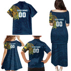 Personalized Gold Coast Titans Family Matching Puletasi and Hawaiian Shirt Polynesian Tribal Chest and Sleeve Tattoo