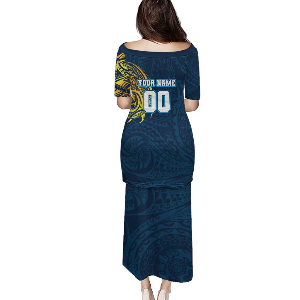 Personalized Gold Coast Titans Family Matching Puletasi and Hawaiian Shirt Polynesian Tribal Chest and Sleeve Tattoo