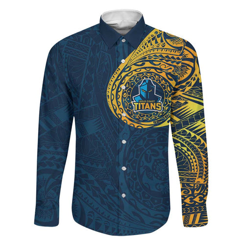 Personalized Gold Coast Titans Family Matching Short Sleeve Bodycon Dress and Hawaiian Shirt Polynesian Tribal Chest and Sleeve Tattoo