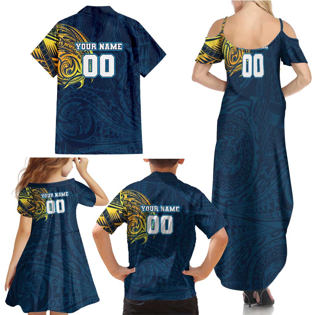 Personalized Gold Coast Titans Family Matching Summer Maxi Dress and Hawaiian Shirt Polynesian Tribal Chest and Sleeve Tattoo