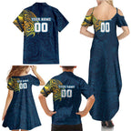 Personalized Gold Coast Titans Family Matching Summer Maxi Dress and Hawaiian Shirt Polynesian Tribal Chest and Sleeve Tattoo