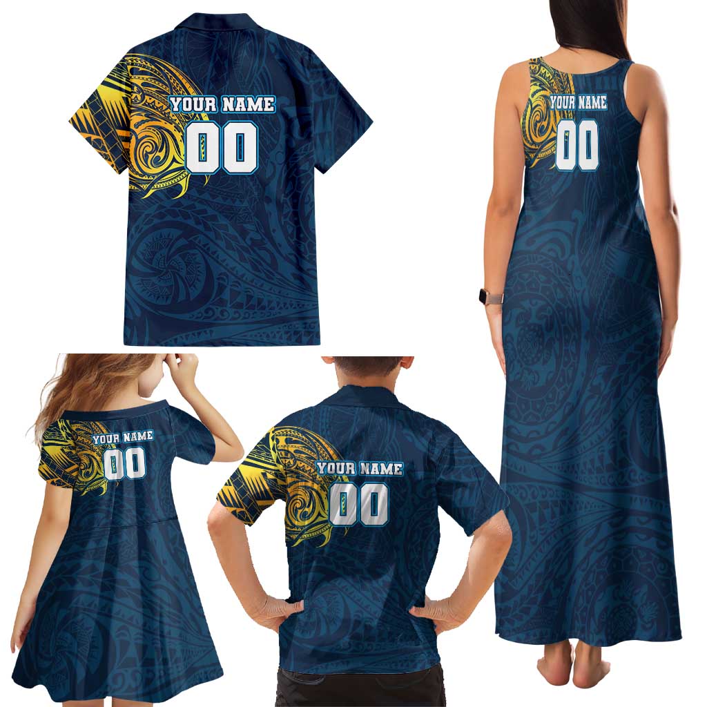 Personalized Gold Coast Titans Family Matching Tank Maxi Dress and Hawaiian Shirt Polynesian Tribal Chest and Sleeve Tattoo
