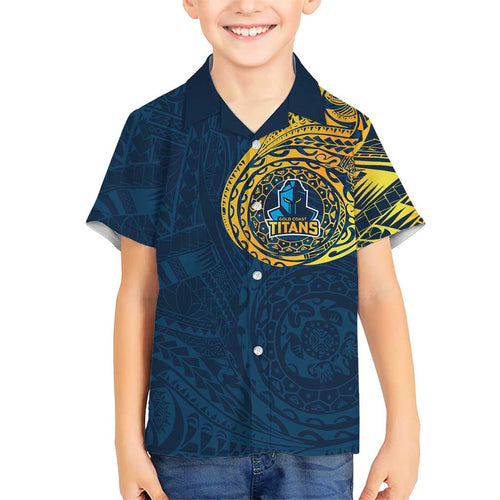 Personalized Gold Coast Titans Family Matching Tank Maxi Dress and Hawaiian Shirt Polynesian Tribal Chest and Sleeve Tattoo
