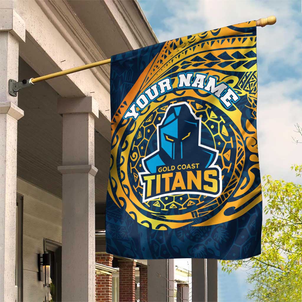 Personalized Gold Coast Titans Garden Flag Polynesian Tribal Chest and Sleeve Tattoo