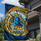 Personalized Gold Coast Titans Garden Flag Polynesian Tribal Chest and Sleeve Tattoo