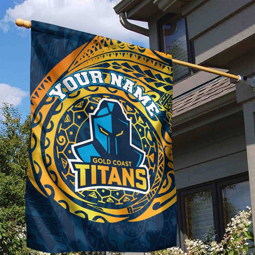 Personalized Gold Coast Titans Garden Flag Polynesian Tribal Chest and Sleeve Tattoo