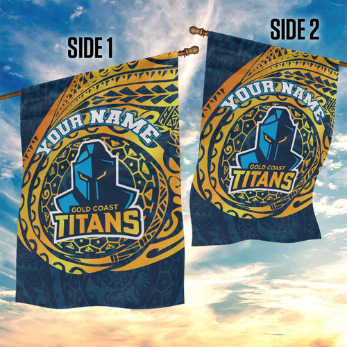 Personalized Gold Coast Titans Garden Flag Polynesian Tribal Chest and Sleeve Tattoo