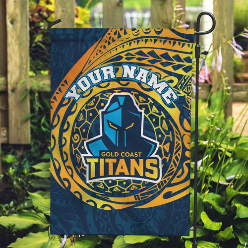 Personalized Gold Coast Titans Garden Flag Polynesian Tribal Chest and Sleeve Tattoo