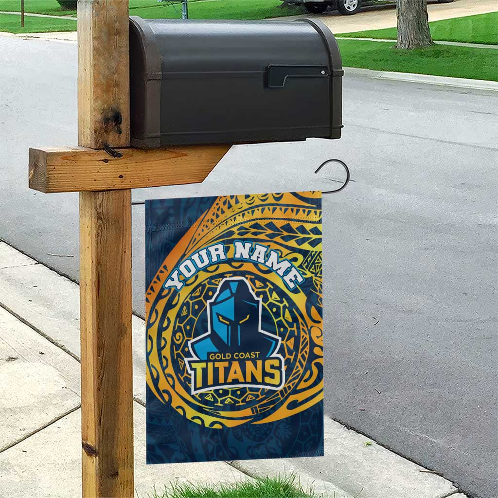 Personalized Gold Coast Titans Garden Flag Polynesian Tribal Chest and Sleeve Tattoo