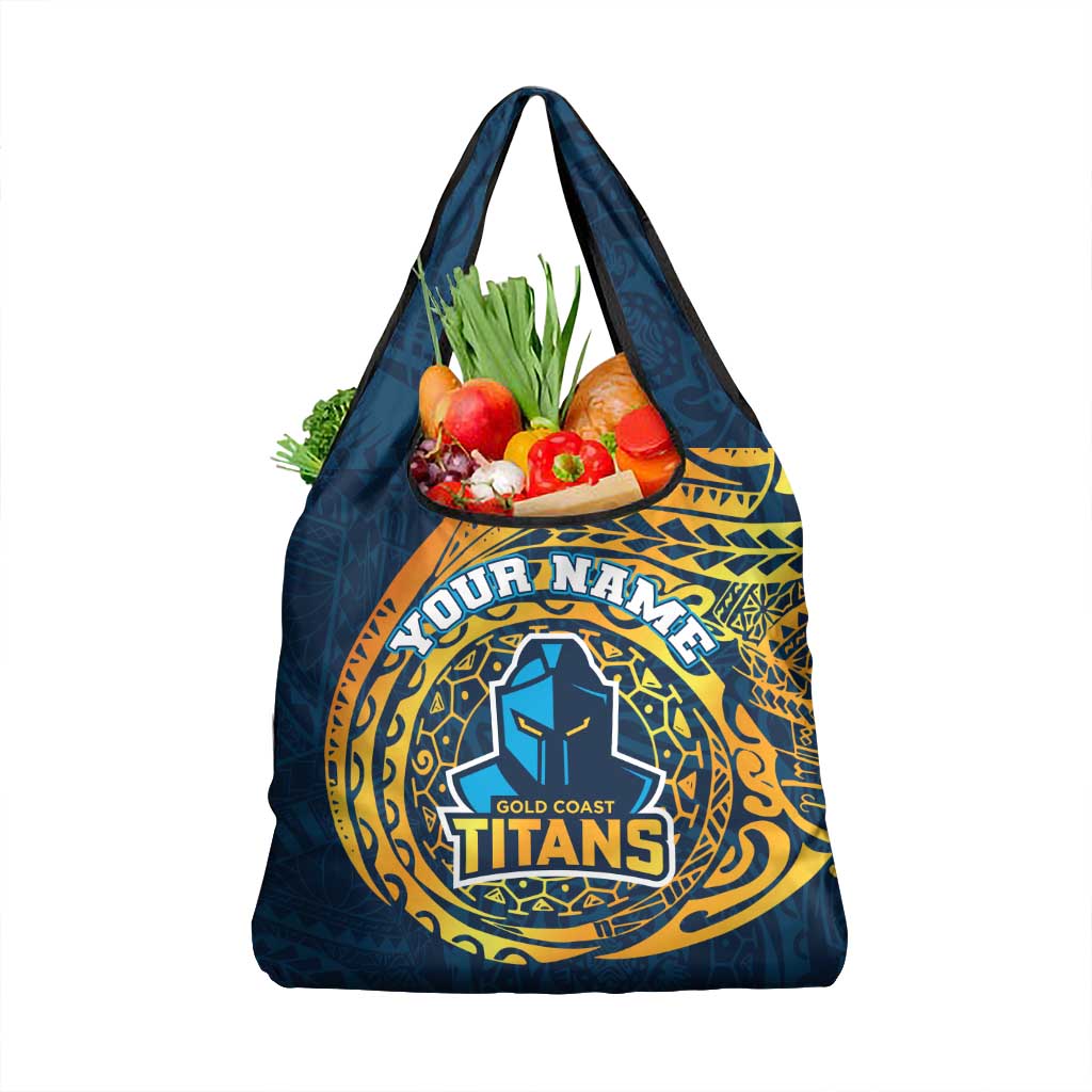 Personalized Gold Coast Titans Grocery Bag Polynesian Tribal Chest and Sleeve Tattoo