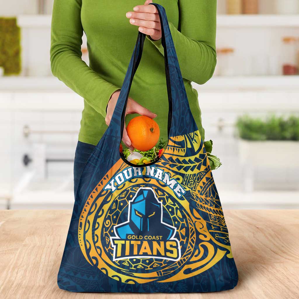 Personalized Gold Coast Titans Grocery Bag Polynesian Tribal Chest and Sleeve Tattoo
