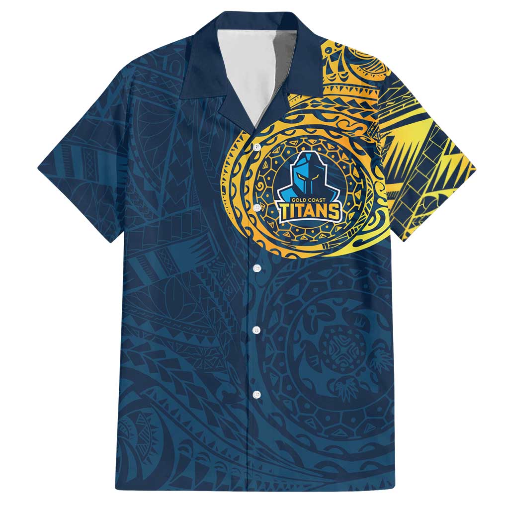 Personalized Gold Coast Titans Hawaiian Shirt Polynesian Tribal Chest and Sleeve Tattoo