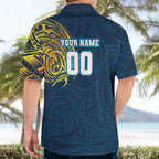 Personalized Gold Coast Titans Hawaiian Shirt Polynesian Tribal Chest and Sleeve Tattoo
