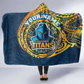 Personalized Gold Coast Titans Hooded Blanket Polynesian Tribal Chest and Sleeve Tattoo
