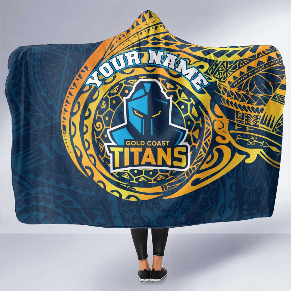 Personalized Gold Coast Titans Hooded Blanket Polynesian Tribal Chest and Sleeve Tattoo