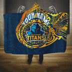 Personalized Gold Coast Titans Hooded Blanket Polynesian Tribal Chest and Sleeve Tattoo