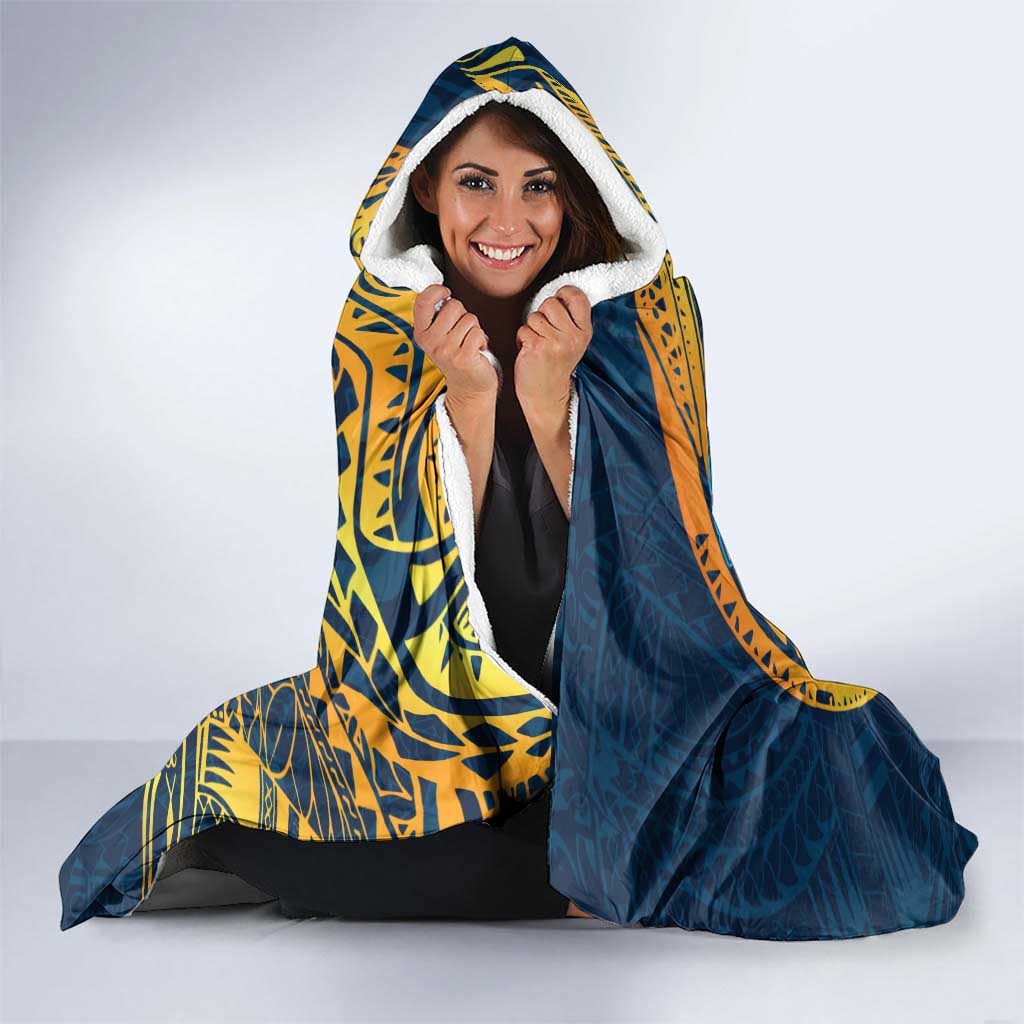 Personalized Gold Coast Titans Hooded Blanket Polynesian Tribal Chest and Sleeve Tattoo