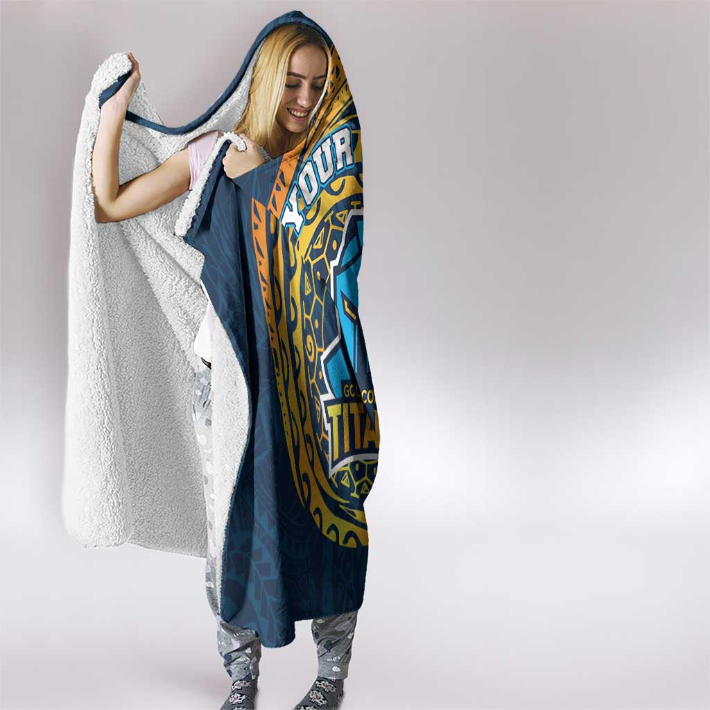 Personalized Gold Coast Titans Hooded Blanket Polynesian Tribal Chest and Sleeve Tattoo