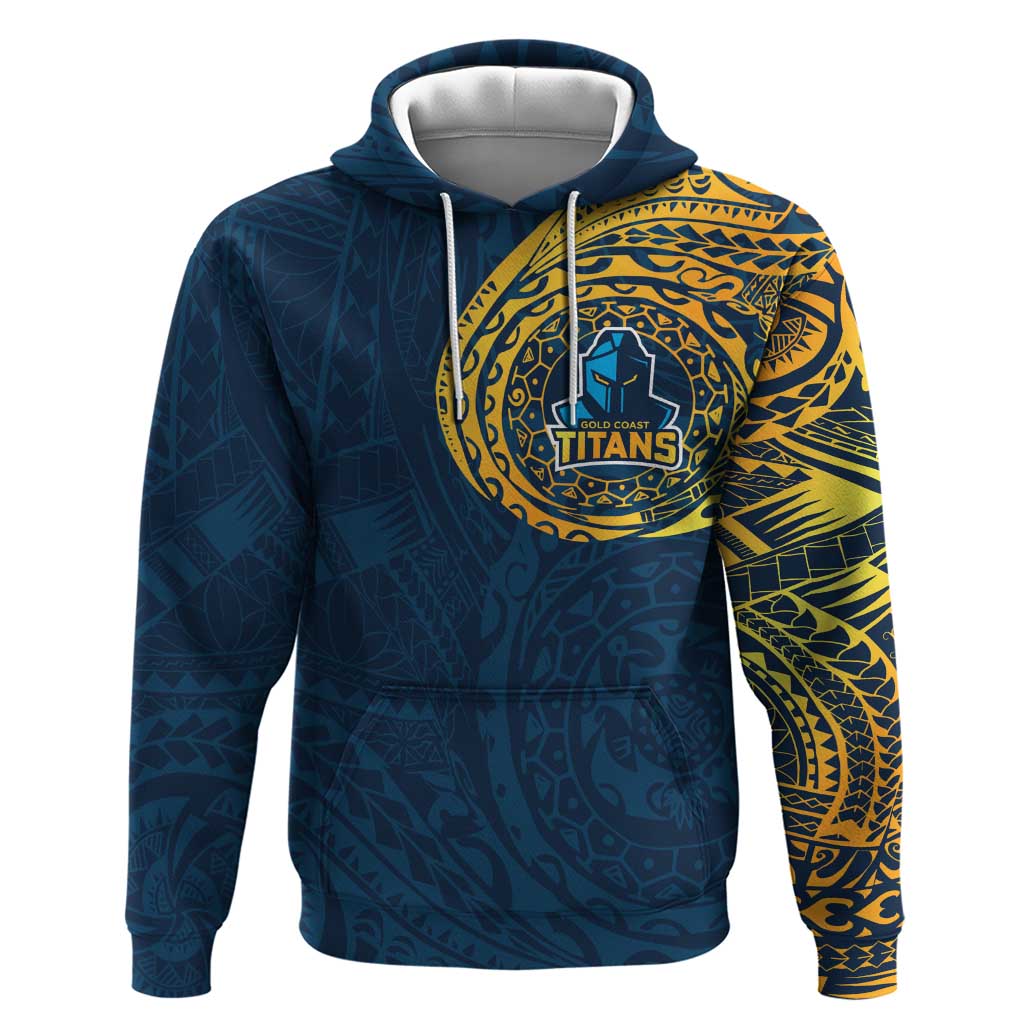 Personalized Gold Coast Titans Hoodie Polynesian Tribal Chest and Sleeve Tattoo
