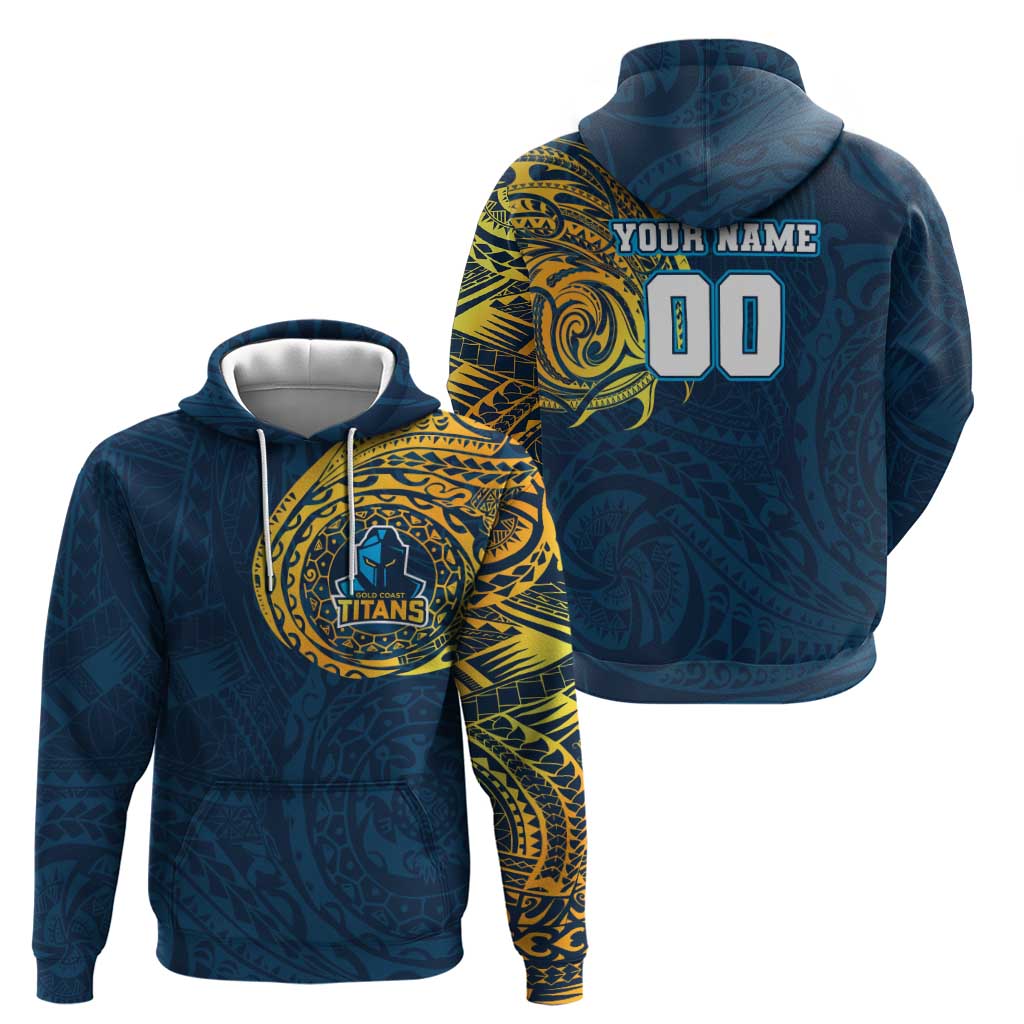 Personalized Gold Coast Titans Hoodie Polynesian Tribal Chest and Sleeve Tattoo