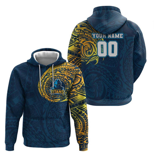 Personalized Gold Coast Titans Hoodie Polynesian Tribal Chest and Sleeve Tattoo