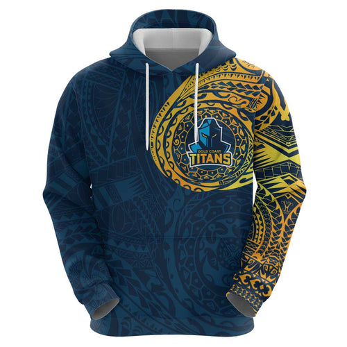 Personalized Gold Coast Titans Hoodie Polynesian Tribal Chest and Sleeve Tattoo