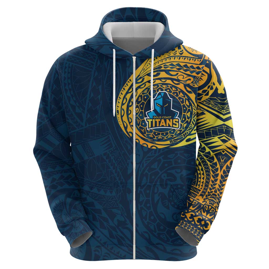 Personalized Gold Coast Titans Hoodie Polynesian Tribal Chest and Sleeve Tattoo