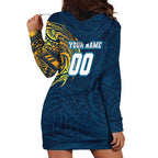 Personalized Gold Coast Titans Hoodie Dress Polynesian Tribal Chest and Sleeve Tattoo