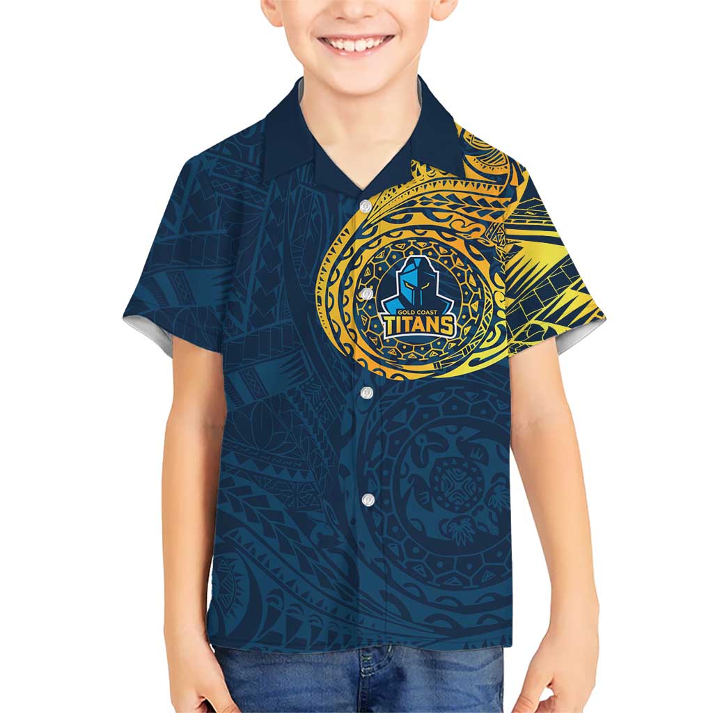 Personalized Gold Coast Titans Kid Hawaiian Shirt Polynesian Tribal Chest and Sleeve Tattoo