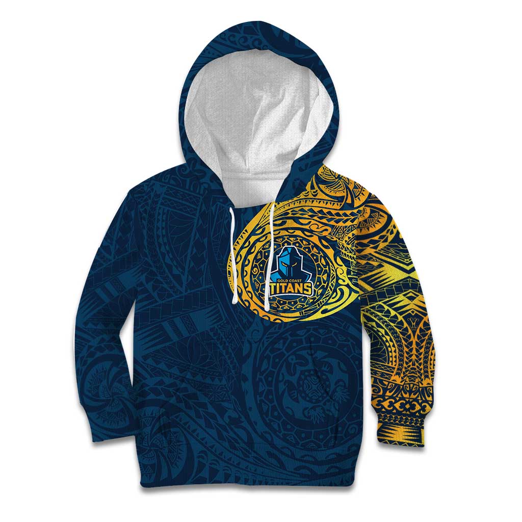 Personalized Gold Coast Titans Kid Hoodie Polynesian Tribal Chest and Sleeve Tattoo