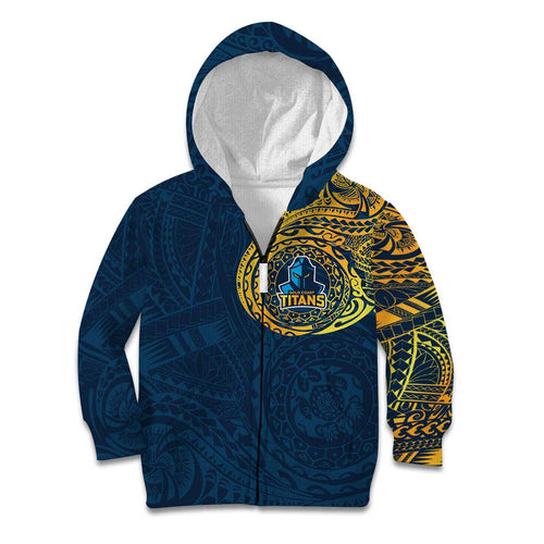 Personalized Gold Coast Titans Kid Hoodie Polynesian Tribal Chest and Sleeve Tattoo