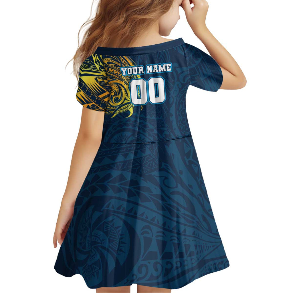 Personalized Gold Coast Titans Kid Short Sleeve Dress Polynesian Tribal Chest and Sleeve Tattoo