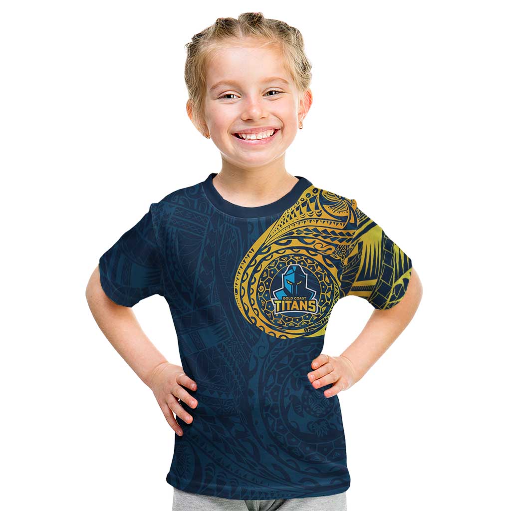Personalized Gold Coast Titans Kid T Shirt Polynesian Tribal Chest and Sleeve Tattoo