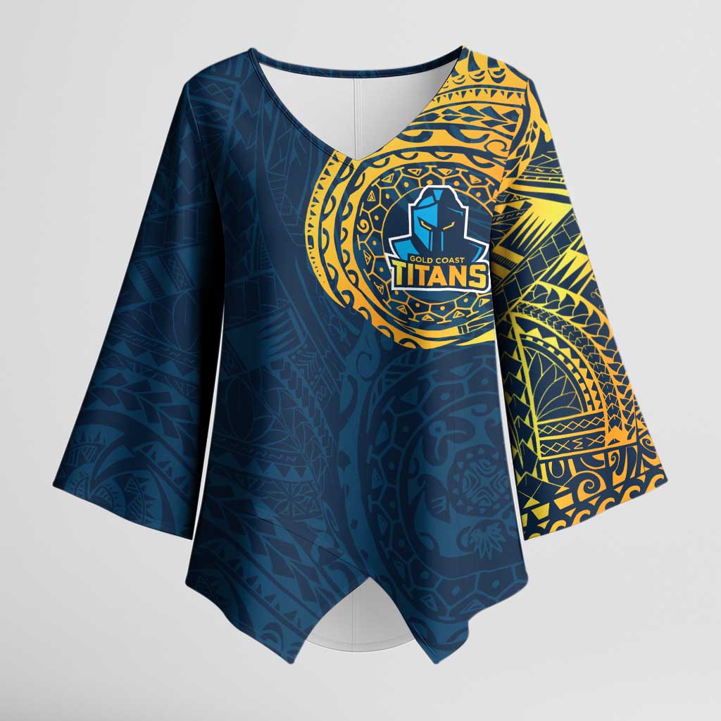 Personalized Gold Coast Titans Kimono Sleeve Blouse Polynesian Tribal Chest and Sleeve Tattoo