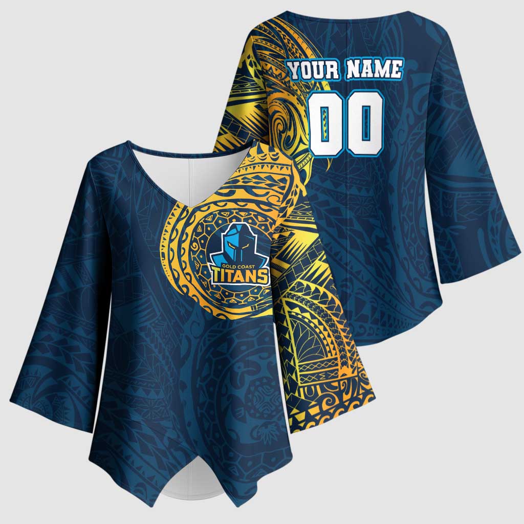 Personalized Gold Coast Titans Kimono Sleeve Blouse Polynesian Tribal Chest and Sleeve Tattoo