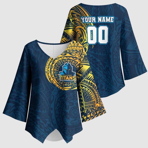 Personalized Gold Coast Titans Kimono Sleeve Blouse Polynesian Tribal Chest and Sleeve Tattoo
