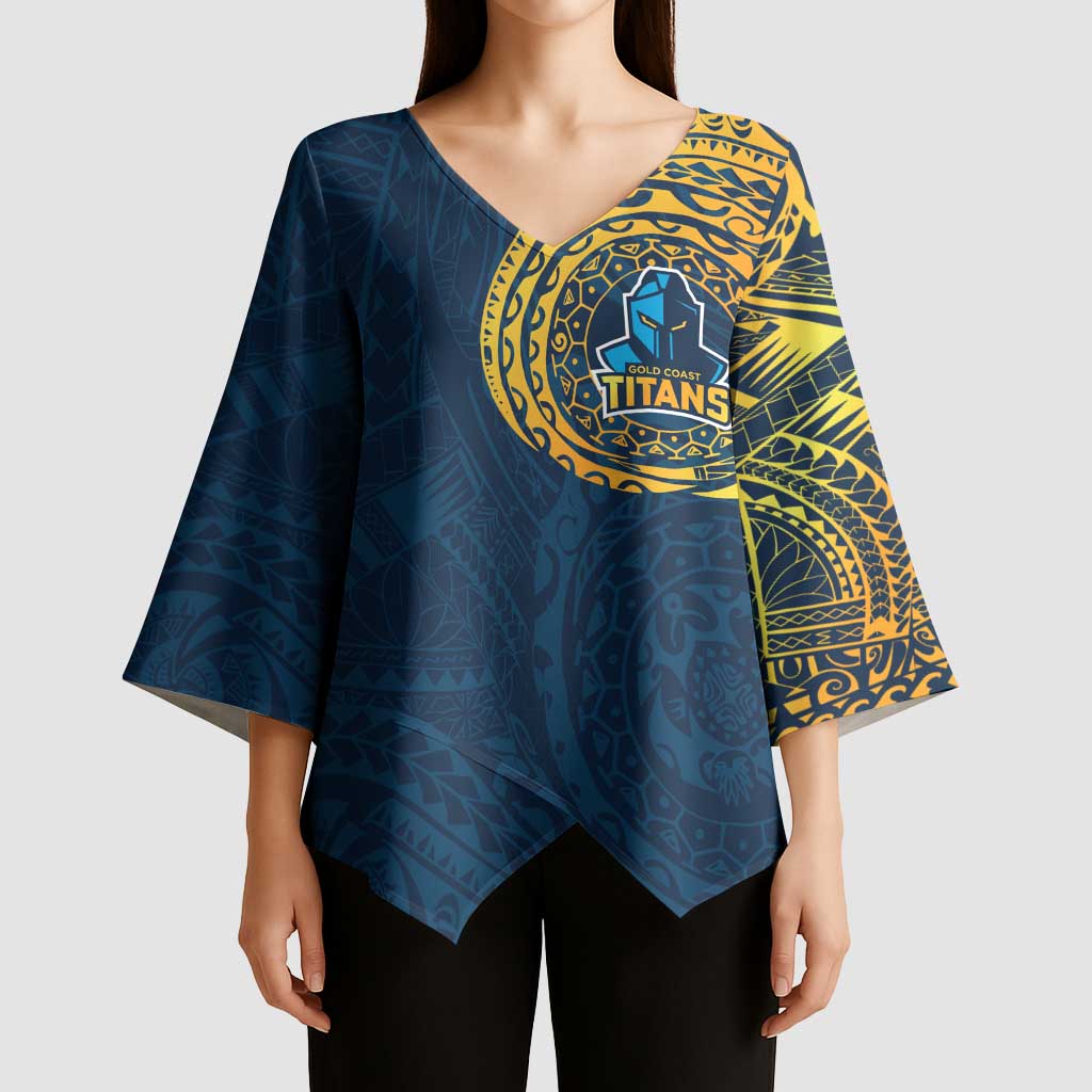 Personalized Gold Coast Titans Kimono Sleeve Blouse Polynesian Tribal Chest and Sleeve Tattoo