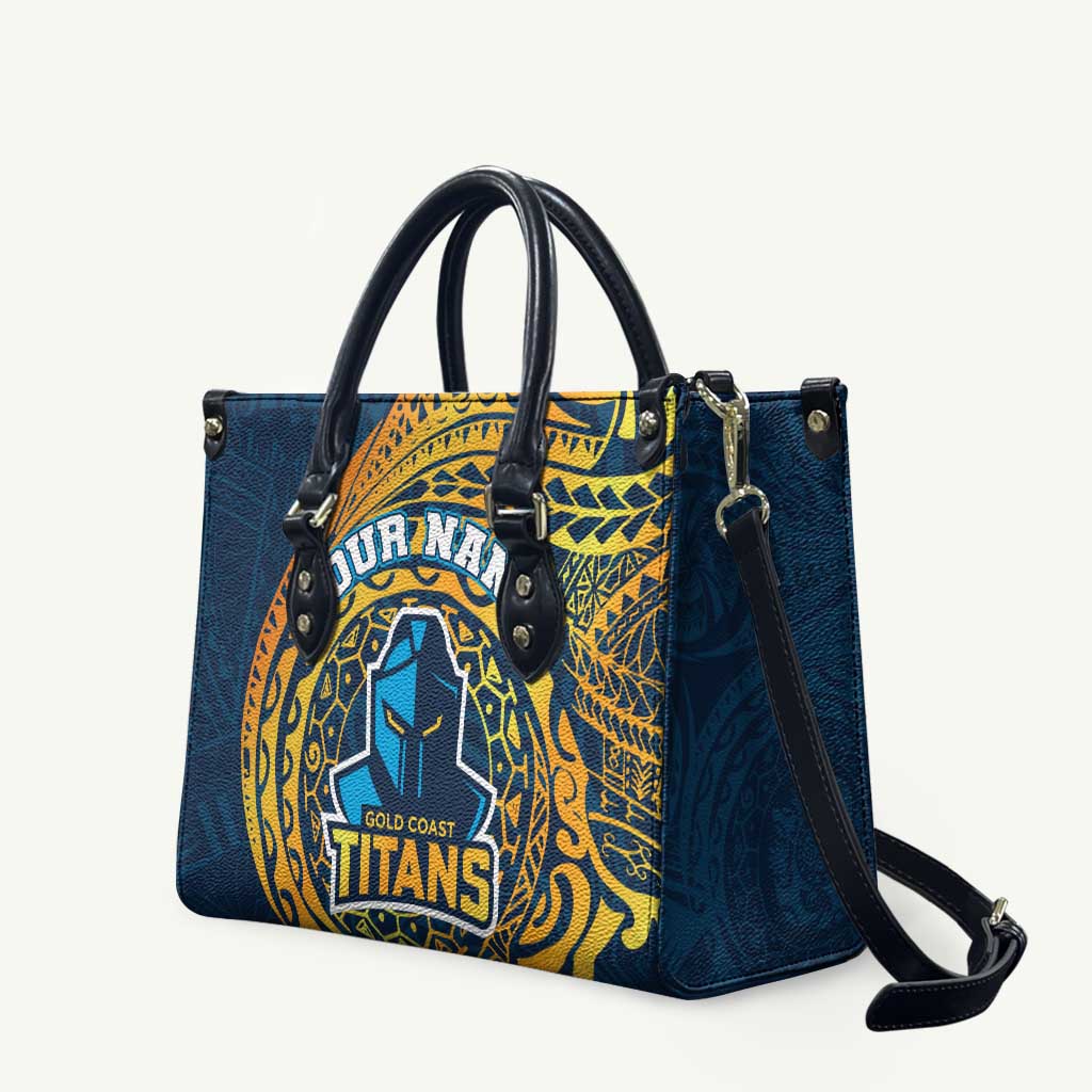 Personalized Gold Coast Titans Leather Bag Polynesian Tribal Chest and Sleeve Tattoo
