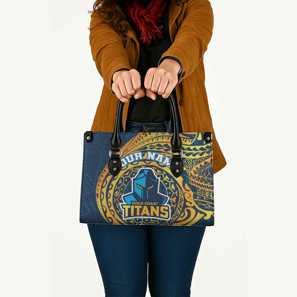 Personalized Gold Coast Titans Leather Bag Polynesian Tribal Chest and Sleeve Tattoo