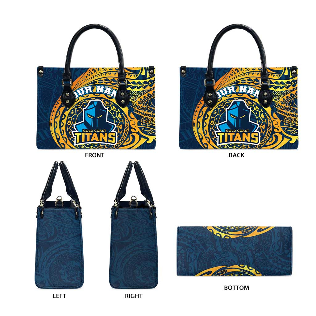 Personalized Gold Coast Titans Leather Bag Polynesian Tribal Chest and Sleeve Tattoo