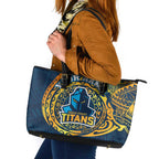 Personalized Gold Coast Titans Leather Tote Bag Polynesian Tribal Chest and Sleeve Tattoo
