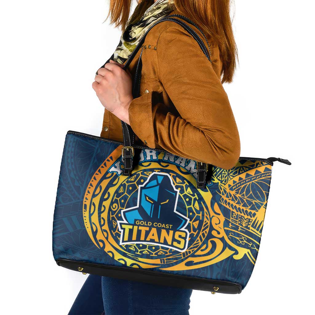 Personalized Gold Coast Titans Leather Tote Bag Polynesian Tribal Chest and Sleeve Tattoo
