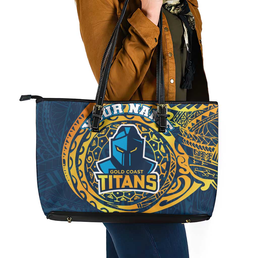 Personalized Gold Coast Titans Leather Tote Bag Polynesian Tribal Chest and Sleeve Tattoo