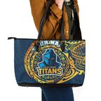 Personalized Gold Coast Titans Leather Tote Bag Polynesian Tribal Chest and Sleeve Tattoo