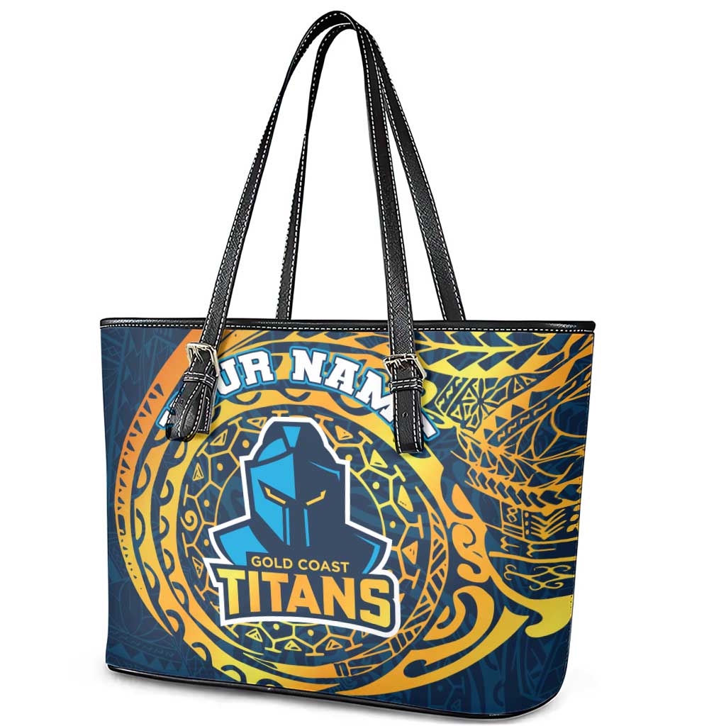 Personalized Gold Coast Titans Leather Tote Bag Polynesian Tribal Chest and Sleeve Tattoo