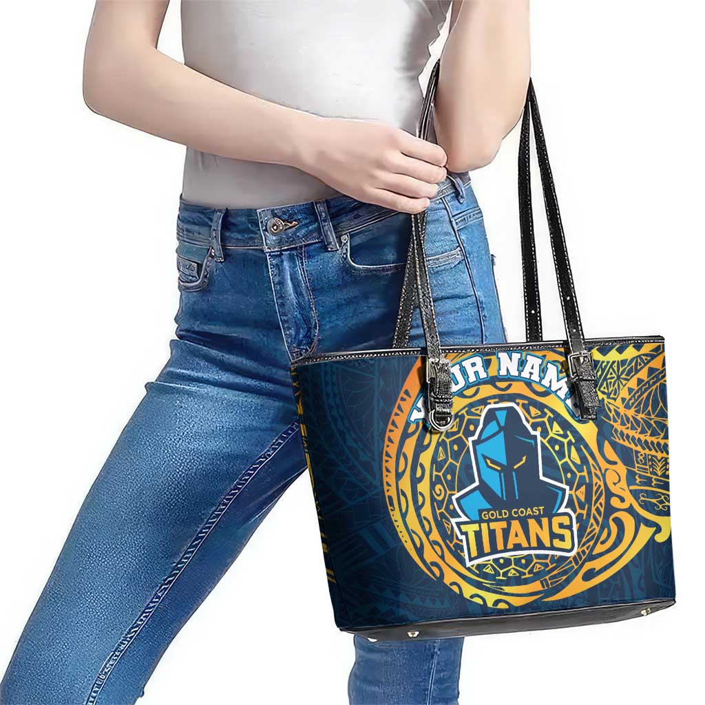 Personalized Gold Coast Titans Leather Tote Bag Polynesian Tribal Chest and Sleeve Tattoo