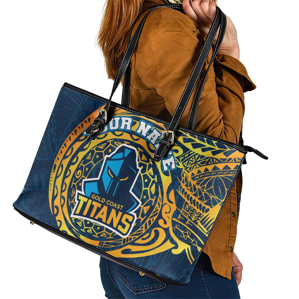 Personalized Gold Coast Titans Leather Tote Bag Polynesian Tribal Chest and Sleeve Tattoo